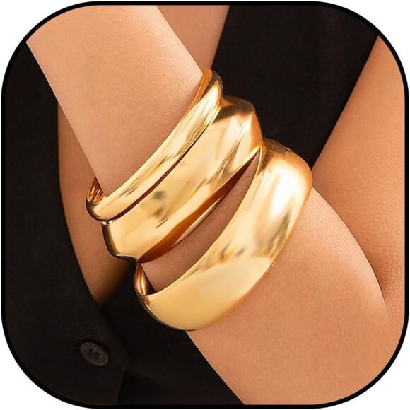Women Metal Stackable Boho Indian Gold Bangles Bracelet Stack Non Tarnish - Picture 1 of 8